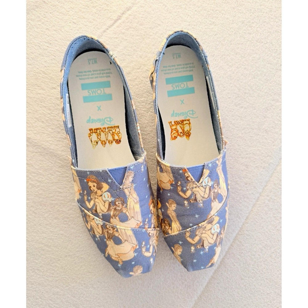 TOMS Disney Snow White Blue Canvas Slip-On Flats Almond Toe Women's 7.5
